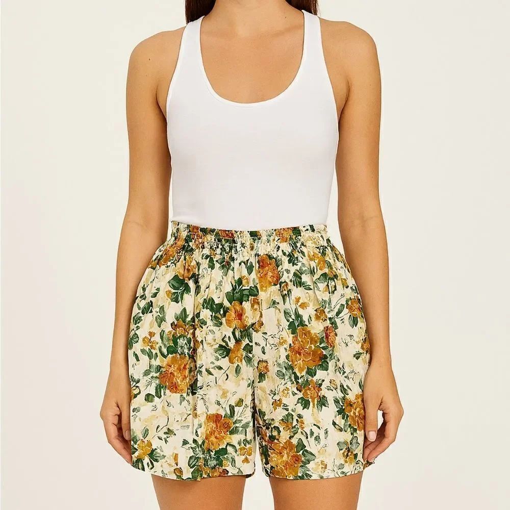 Coaco Vintage Floral Silk Longline Shorts